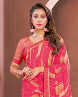 Vishal Prints Red Pink Printed Georgette Saree With Fancy Border