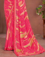 Vishal Prints Red Pink Printed Georgette Saree With Fancy Border