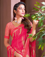 Vishal Prints Red Pink Printed Georgette Saree With Fancy Border