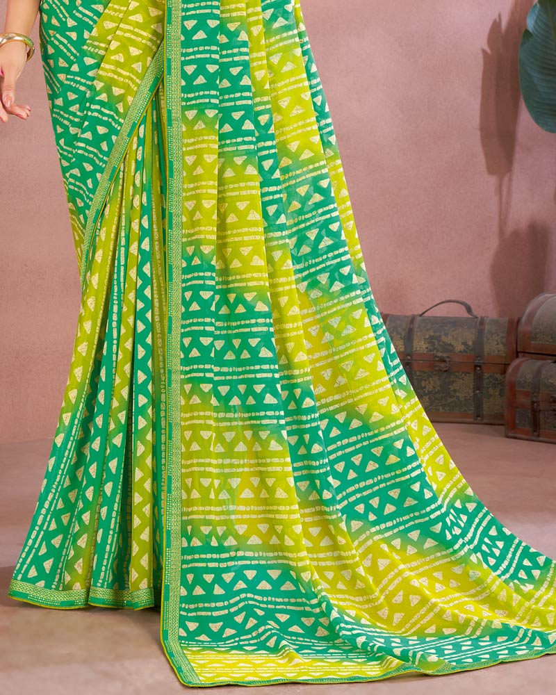 Vishal Prints Olive Green Printed Georgette Saree With Fancy Border