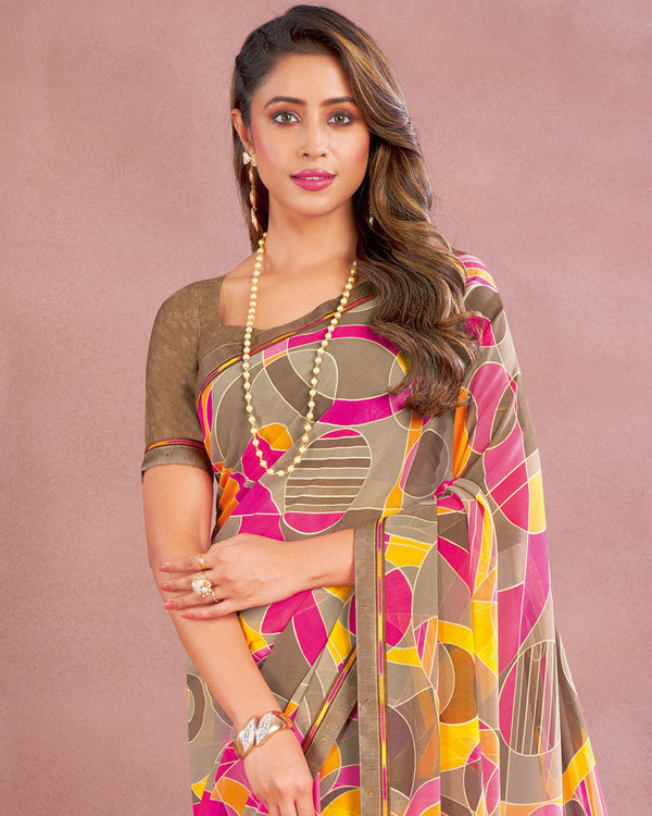 Vishal Prints Dark Sand Printed Georgette Saree With Fancy Border