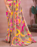 Vishal Prints Dark Sand Printed Georgette Saree With Fancy Border