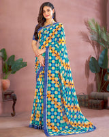 Vishal Prints Turquoise Blue Printed Georgette Saree With Fancy Border