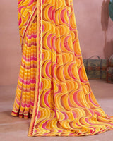 Vishal Prints Mustard Printed Georgette Saree With Fancy Border