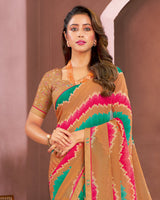 Vishal Prints Light Brown Printed Georgette Saree With Fancy Border