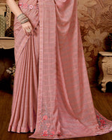 Vishal Prints Coral Pink Designer Chiffon Saree With Embroidery Work And Core Piping