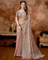 Vishal Prints Dusty Pink Designer Chiffon Saree With Embroidery Work And Core Piping