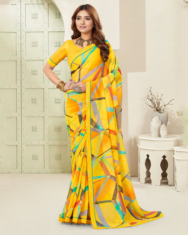 Vishal Prints Yellow Digital Print Georgette Saree With Fancy Border