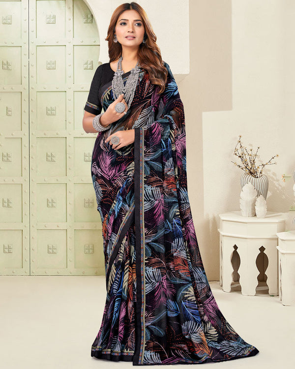 Vishal Prints Black Digital Print Georgette Saree With Fancy Border