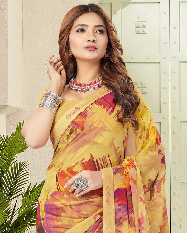 Vishal Prints Sand Brown Digital Print Georgette Saree With Fancy Border