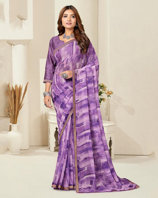 Vishal Prints Affair Violet Digital Print Georgette Saree With Fancy Border