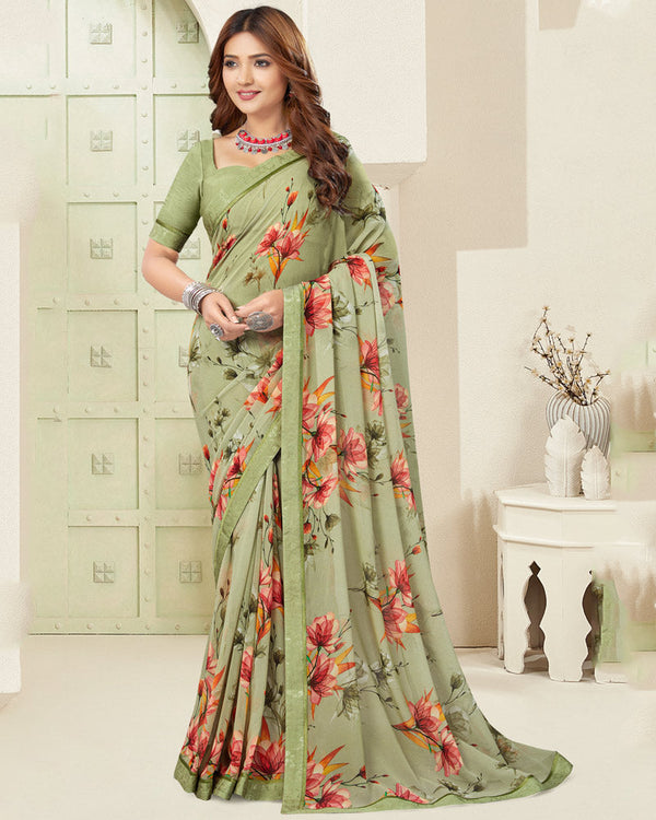 Vishal Prints Turquoise Green Digital Print Georgette Saree With Fancy Border