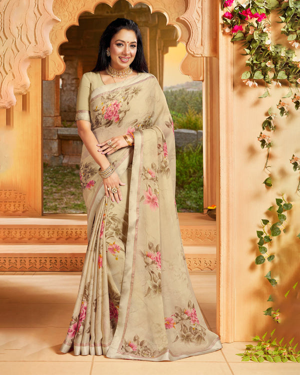 Vishal Prints Beige Printed Georgette Saree With Border