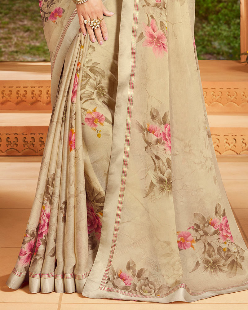 Vishal Prints Beige Printed Georgette Saree With Border