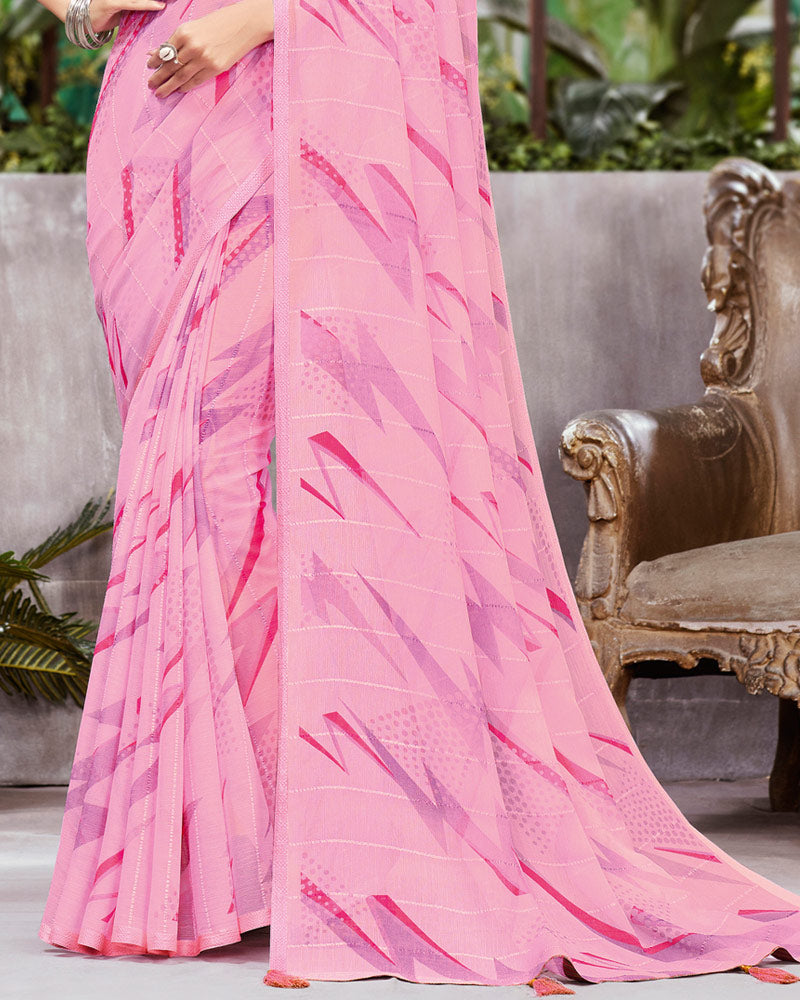 Vishal Prints Baby Pink Printed Fancy Georgette Saree With Viscose Border