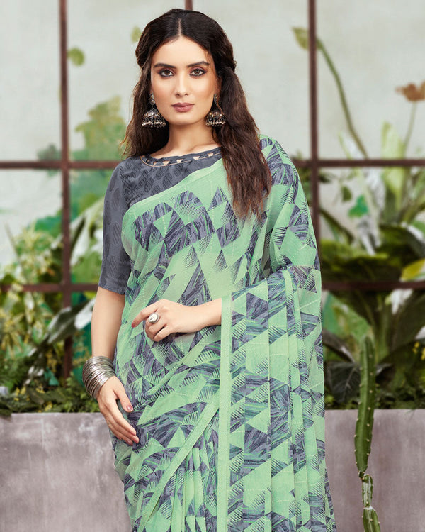 Vishal Prints Turquoise Green Fancy Georgette Printed Saree With Viscose Border