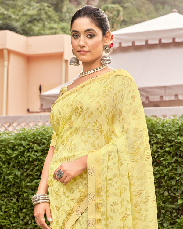 Vishal Prints Pastel Yellow Printed Fancy Chiffon Saree With Foil Print And Border