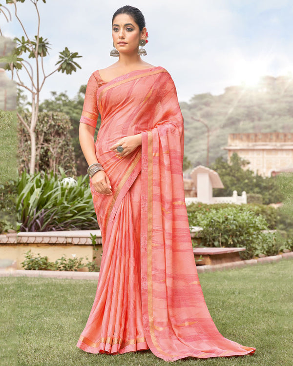 Vishal Prints Peach Printed Fancy Chiffon Saree With Foil Print And Border