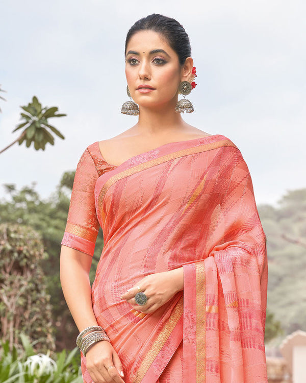 Vishal Prints Peach Printed Fancy Chiffon Saree With Foil Print And Border