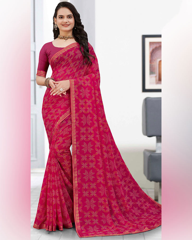 Vishal Prints Shiraz Red Printed Georgette Saree With Zari Border