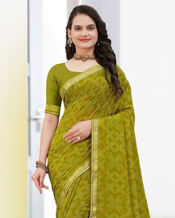 Vishal Prints Olive Yellow Printed Georgette Saree With Zari Border