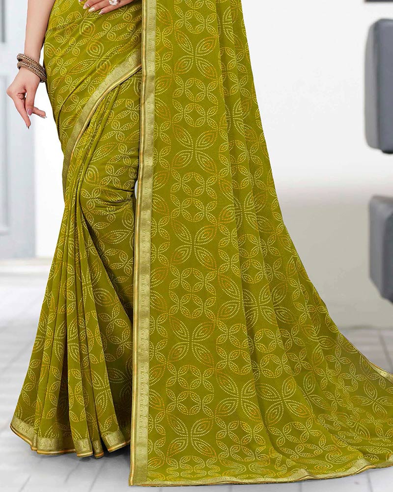 Vishal Prints Olive Yellow Printed Georgette Saree With Zari Border