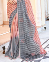 Vishal Prints Peach Designer Chiffon Saree