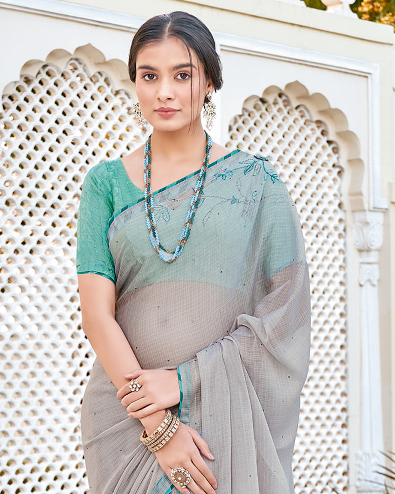 Vishal Prints Light Grey Designer Chiffon Saree