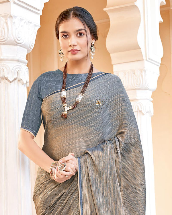 Vishal Prints Sand Brown Designer Chiffon Saree