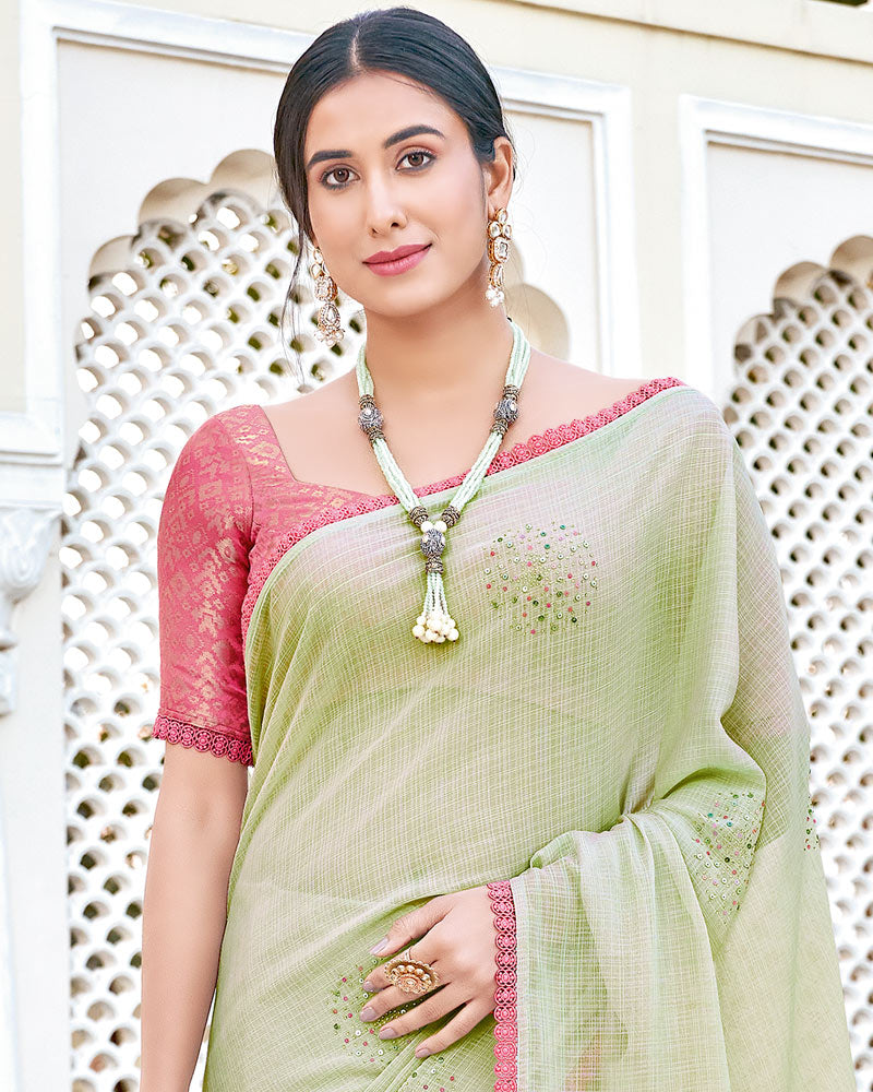 Vishal Prints Pastel Green Designer Chiffon Saree