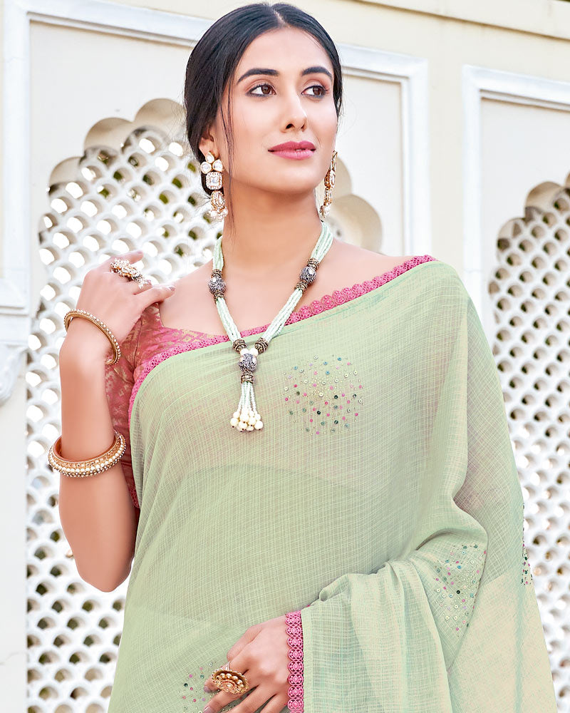 Vishal Prints Pastel Green Designer Chiffon Saree