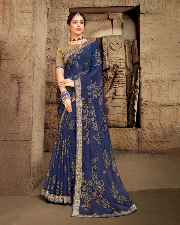 Vishal Prints Blue Brasso Saree With Zari Border