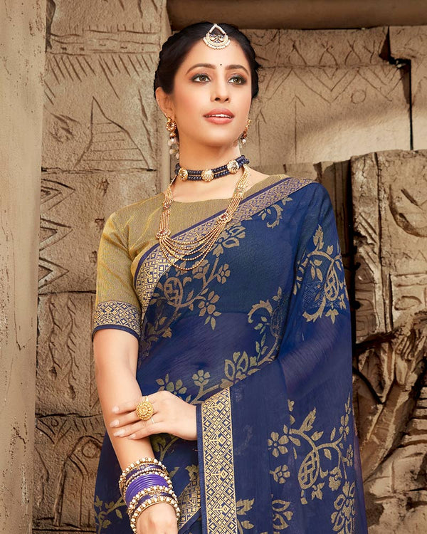 Vishal Prints Blue Brasso Saree With Zari Border