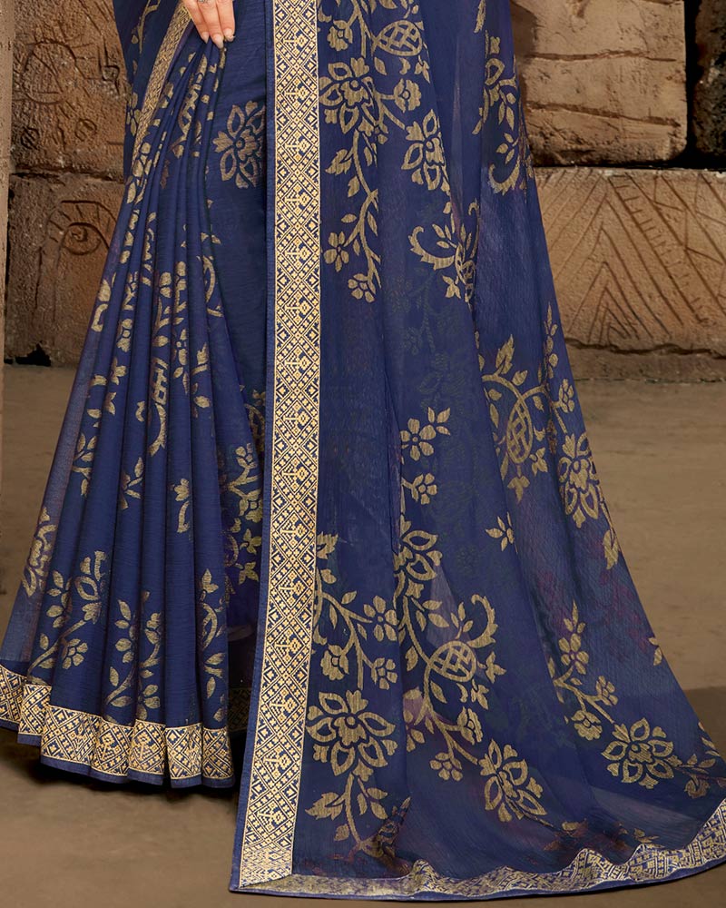 Vishal Prints Blue Brasso Saree With Zari Border