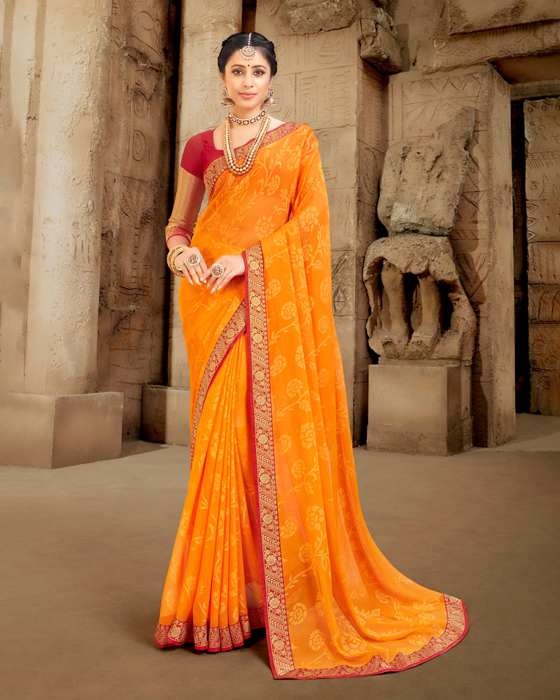 Vishal Prints Mustard Brasso Saree With Zari Border