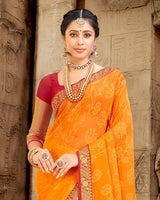 Vishal Prints Mustard Brasso Saree With Zari Border