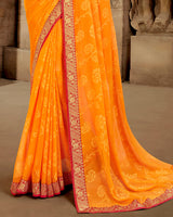 Vishal Prints Mustard Brasso Saree With Zari Border