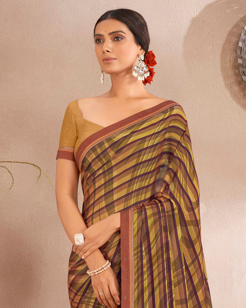 Vishal Prints Coffee Brown Printed Fancy Chiffon Saree With Border