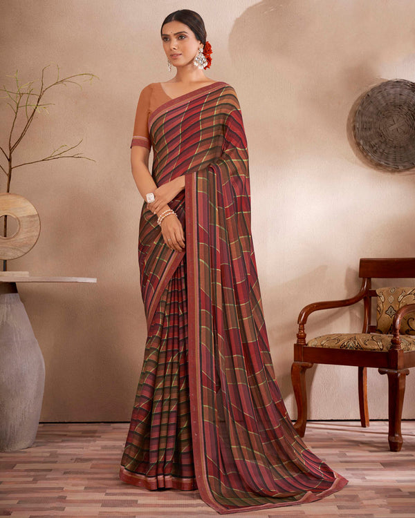 Vishal Prints Maroon Printed Fancy Chiffon Saree With Border