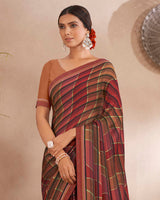 Vishal Prints Maroon Printed Fancy Chiffon Saree With Border