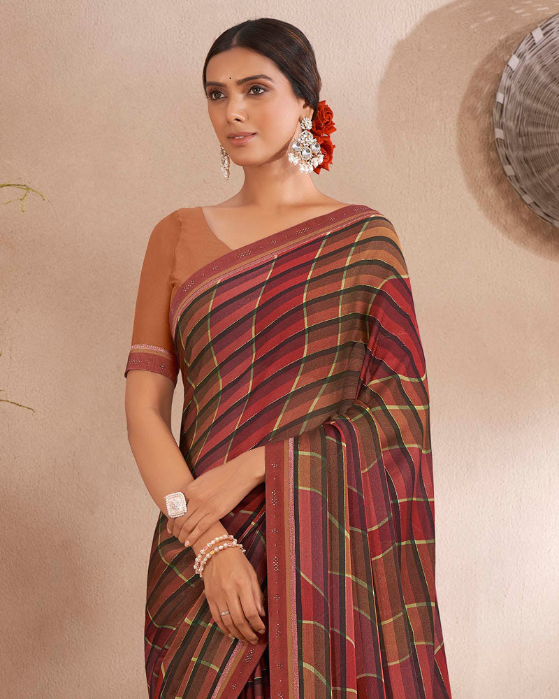 Vishal Prints Maroon Printed Fancy Chiffon Saree With Border