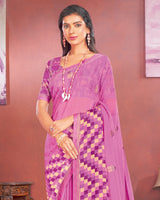 Vishal Prints Pastel Magenta Designer Patterned Chiffon Printed Saree With Embroidery Work And Fancy Border