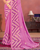 Vishal Prints Pastel Magenta Designer Patterned Chiffon Printed Saree With Embroidery Work And Fancy Border