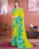 Vishal Prints Lime Green Designer Patterned Chiffon Printed Saree With Embroidery Work And Fancy Border