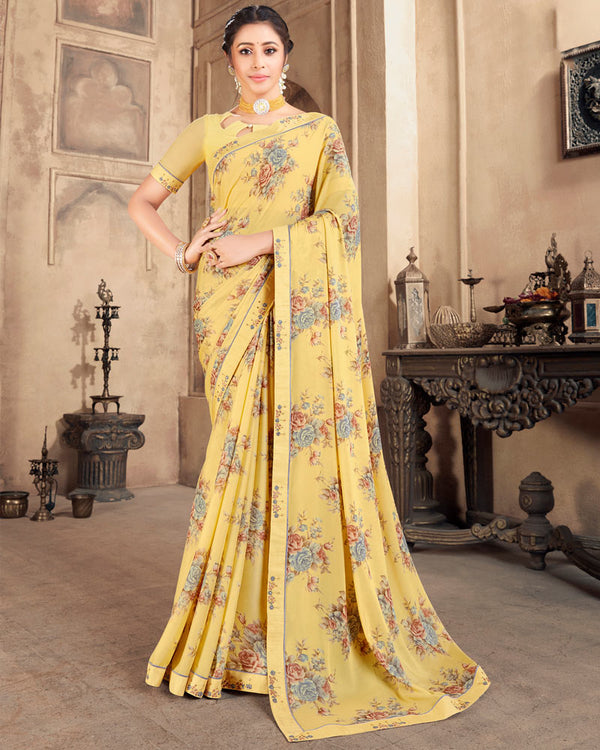 Vishal Prints Very Light Brown Criva Crepe Saree With Zari Border