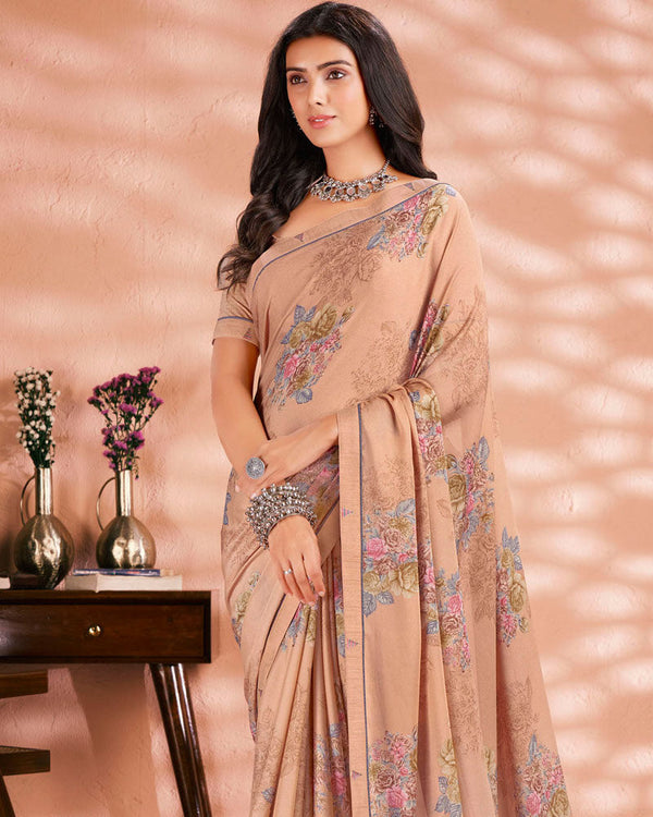 Vishal Prints Tacao Brown Printed Criva Crepe Saree With Fancy Border