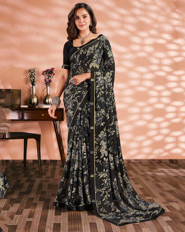 Vishal Prints Black Printed Criva Crepe Saree With Fancy Border