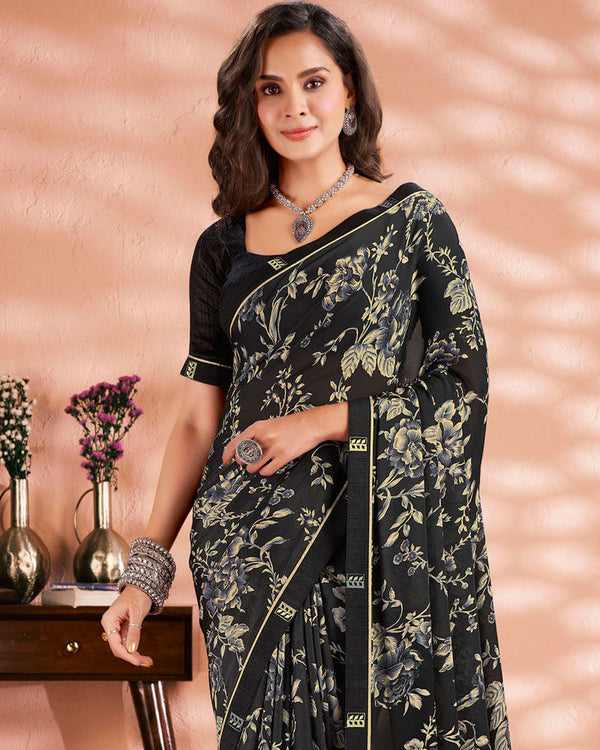 Vishal Prints Black Printed Criva Crepe Saree With Fancy Border