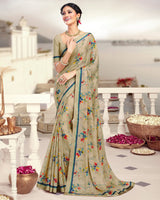 Vishal Prints Light Brown Printed Crepe Saree With Border