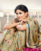 Vishal Prints Light Brown Printed Crepe Saree With Border